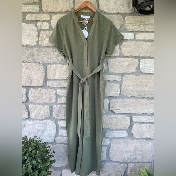 Petal & Pup Pants & Jumpsuits Maverick Jumpsuit In Olive 0 Linen